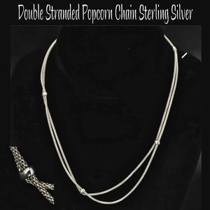 Sale VTG 2 DOUBLE STRAND Station Necklace 4mm 2- 16" 7g Sterling Silver